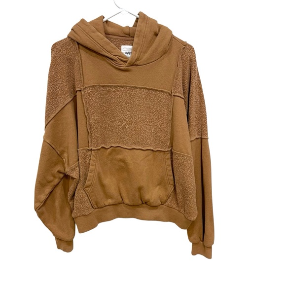 Aerie Block Oversized Hooded Sweatshirt Brown Oversized Casual Womens S - Picture 1 of 6